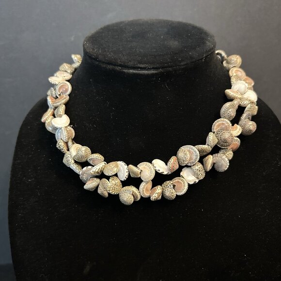 Natural Small Button Swirl Seashell Sea Shell Necklace Gray Pink No Clasp Sz 17" - Picture 2 of 7